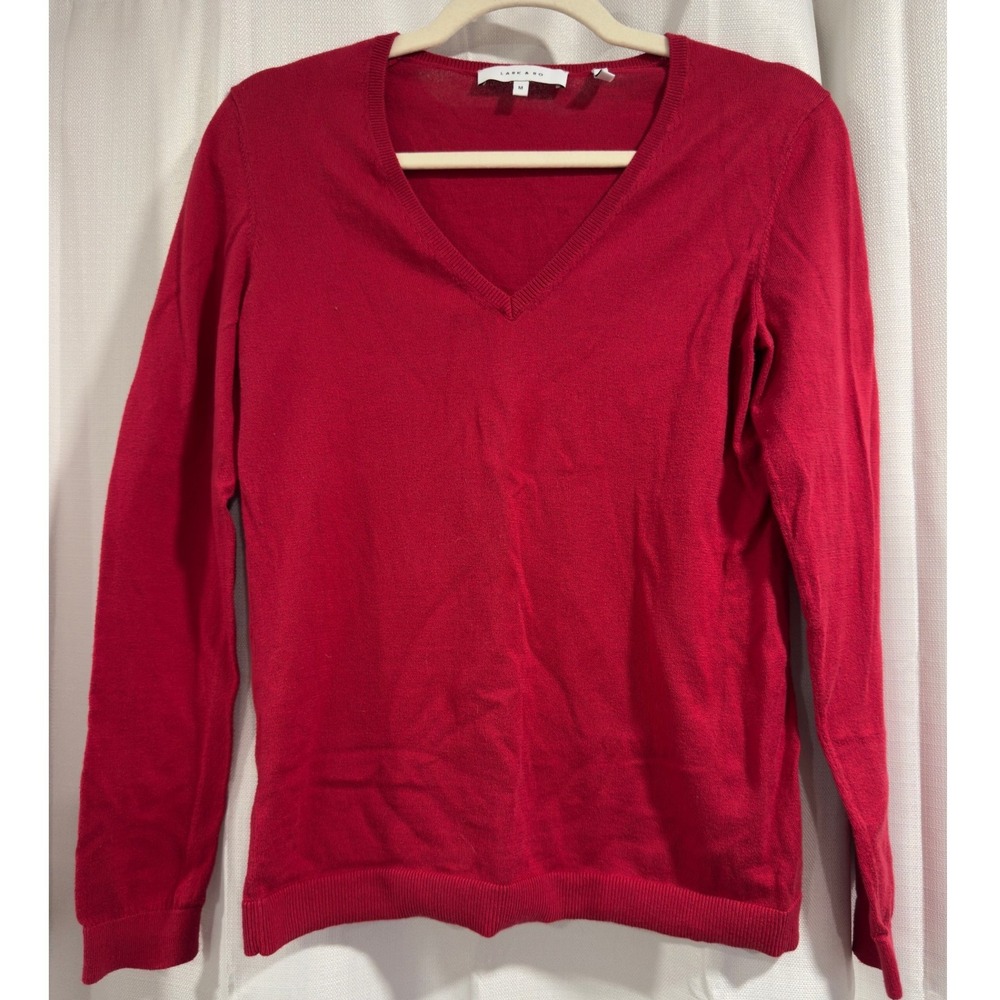Lark & Ro Womens Red 100% Supima Cotton V-Neck Long Sleeve‎ Sweater Size M